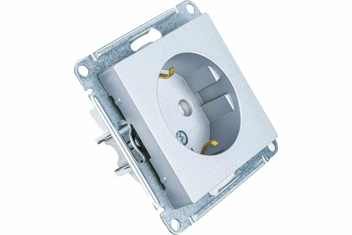 Розетка 1-м СП AtlasDesign 16А IP20 с заземл. защ. шторки механизм алюм. SE ATN000345