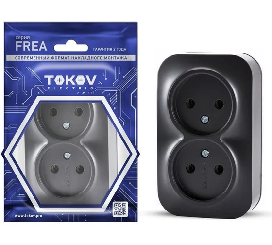 Розетка 2-м ОП Frea 16А IP20 250В без заземл. АБС-пластик карбон TOKOV ELECTRIC TKE-FR-R2-C14