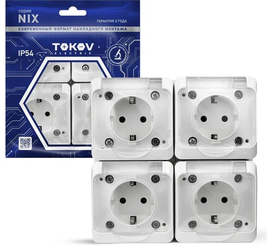 Розетка 4-м ОП Nix 16А IP54 250В с заземл. с прозр. крышкой бел. TOKOV ELECTRIC TKE-NX-R4Z-C01T-IP54