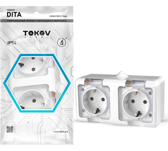 Розетка 2-м ОП Dita 16А IP54 250В с заземл. с прозр. крышкой бел.TOKOV ELECTRIC TKL-DT-R2Z-C01T-IP54