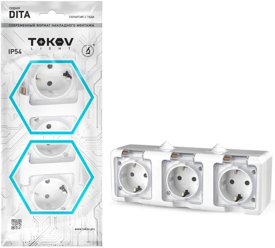 Розетка 3-м ОП Dita 16А IP54 250В с заземл. с прозр. крышкой бел.TOKOV ELECTRIC TKL-DT-R3Z-C01T-IP54