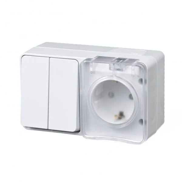 Блок ОП AtlasDesign Profi54 (розетка 16А 250В с заземл. защ. шторки + 2-кл. выкл. 10А) IP54 бел. SE 