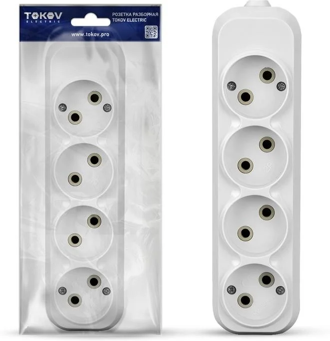 Колодка удлинителя 4-м 10А без заземл. АБС-пластик бел. TOKOV ELECTRIC 