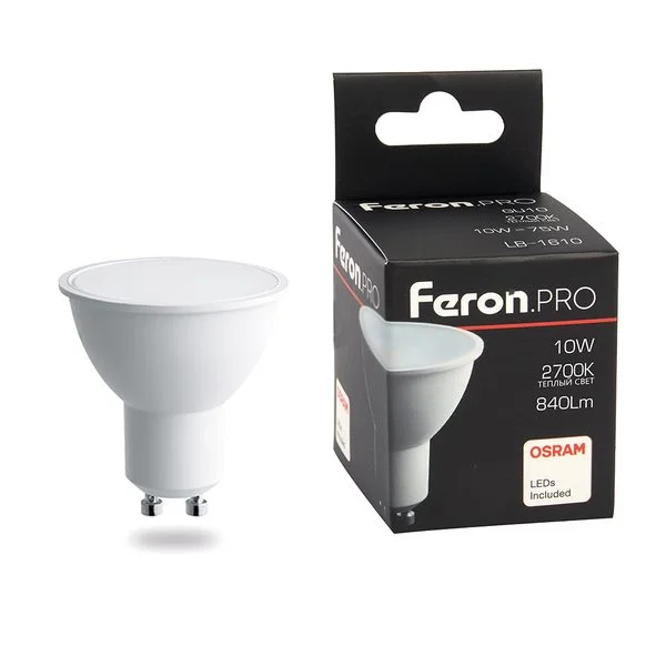 Лампа светодиодная LED 10вт 230в GU10 теплый Feron.PRO, FERON, LB-1610 38161