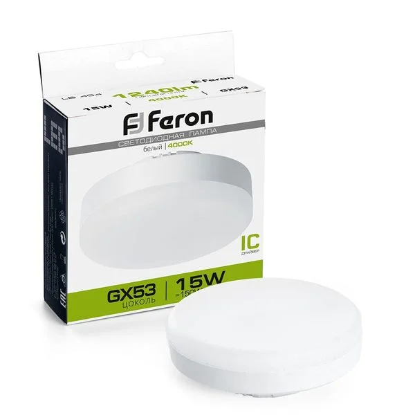 Лампа светодиодная LED 15вт GX53 белый таблетка, FERON, LB-454 25836