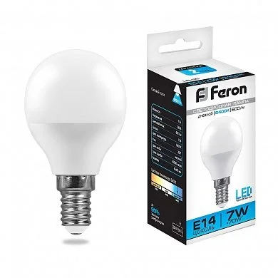 Лампа светодиодная LED 7вт Е14 дневной шар, FERON, LB-95 25480