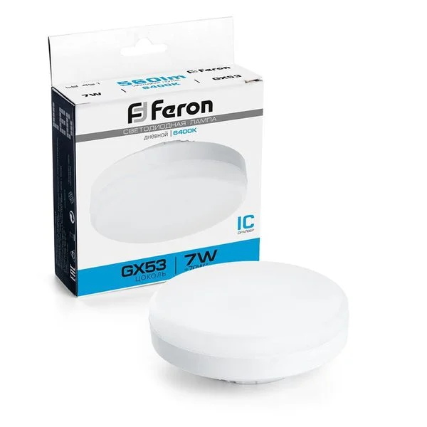 Лампа светодиодная LED 7вт GX53 дневной таблетка, FERON, LB-451 25866