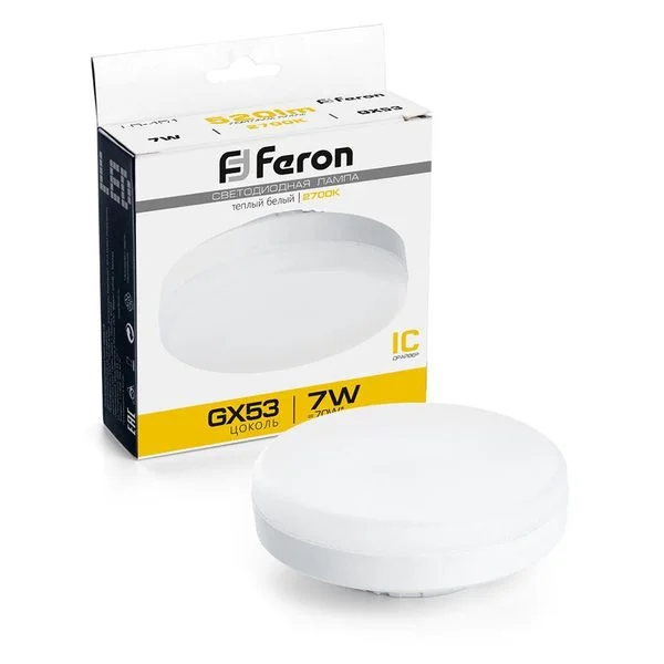 Лампа светодиодная LED 7вт GX53 теплый таблетка, FERON, LB-451 25831