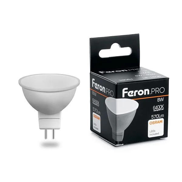 Лампа светодиодная LED 8вт 230в GU5.3 дневной Feron.PRO, FERON, LB-1608 38091