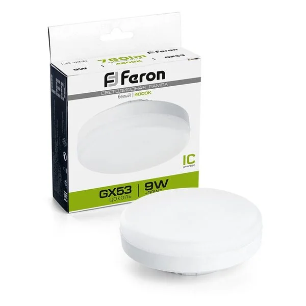 Лампа светодиодная LED 9вт GX53 белый таблетка, FERON, LB-452 25829 