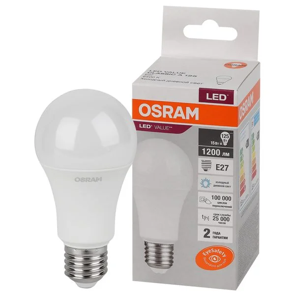 Лампа светодиодная LED Value LVCLA125 15SW/865 15Вт грушевидная матовая E27 230В 10х1 RU OSRAM 40580