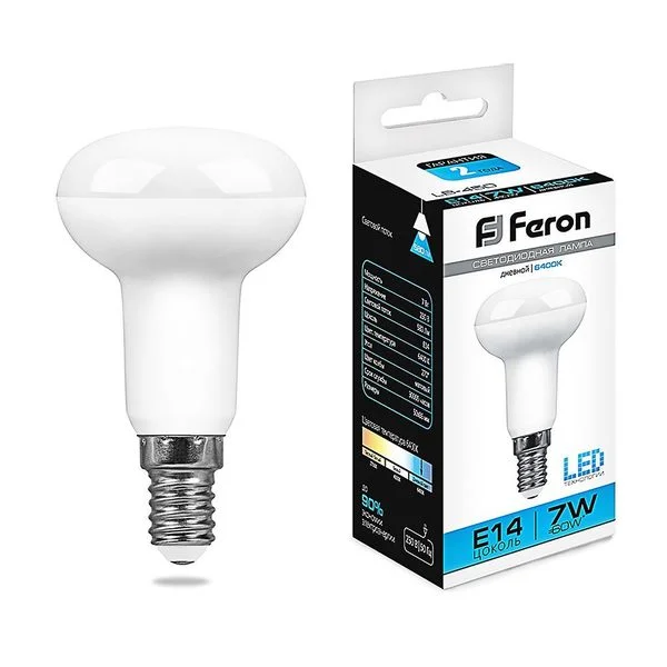 Лампа светодиодная LED зеркальная 7вт Е14 R50 дневной, FERON, LB-450 25515