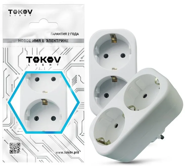 Разветвитель 2-м с заземл. 16А 250В IP20 полипропилен бел. TOKOV ELECTRIC TKL-S2Z-C01
