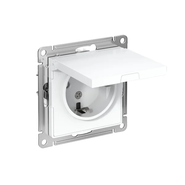 Розетка 1-м СП AtlasDesign 16А IP20 с заземл. защ. шторки с крышкой механизм бел. SE ATN000146