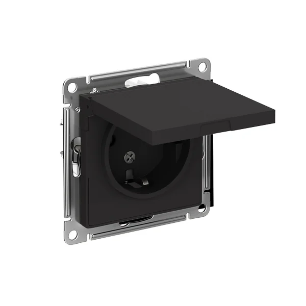 Розетка 1-м СП AtlasDesign 16А IP20 с заземл. защ. шторки с крышкой механизм карбон SE ATN001046