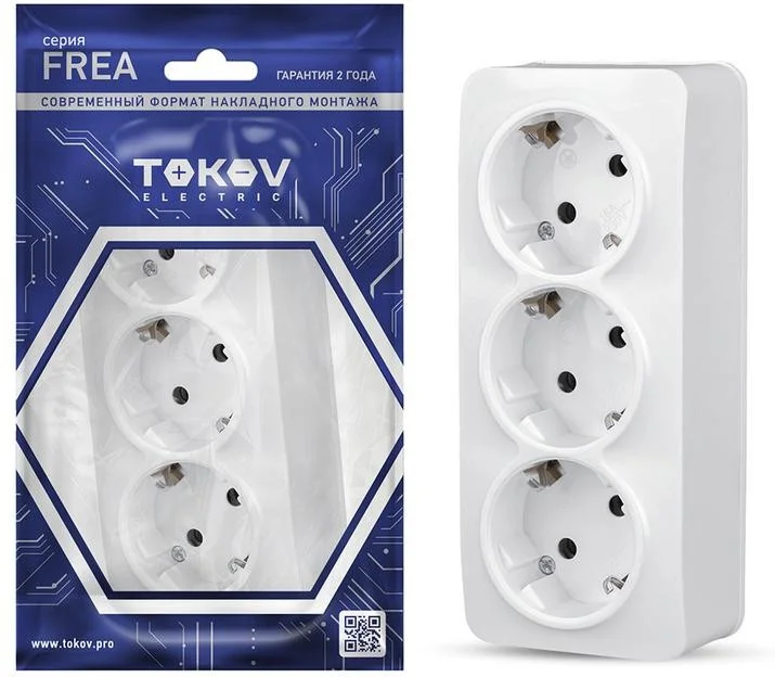 Розетка 3-м ОП Frea 16А IP20 250В с заземл. АБС-пластик бел. TOKOV ELECTRIC TKE-FR-R3Z-C01