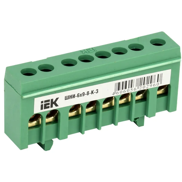 Шина PE "земля" в корп. изол. на DIN-рейку ШНИ-6х9-8-К-З зел. IEK YNN10-69-8KD-K06