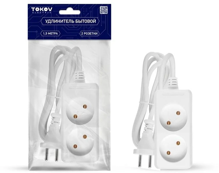 Удлинитель 2х1.5м без заземл. 10А 2х0.75 TOKOV ELECTRIC TKE-C01-BU2-1.5-075
