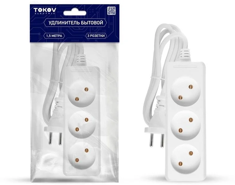 Удлинитель 3х1.5м без заземл. 10А 2х0.75 TOKOV ELECTRIC TKE-C01-BU3-1.5-075