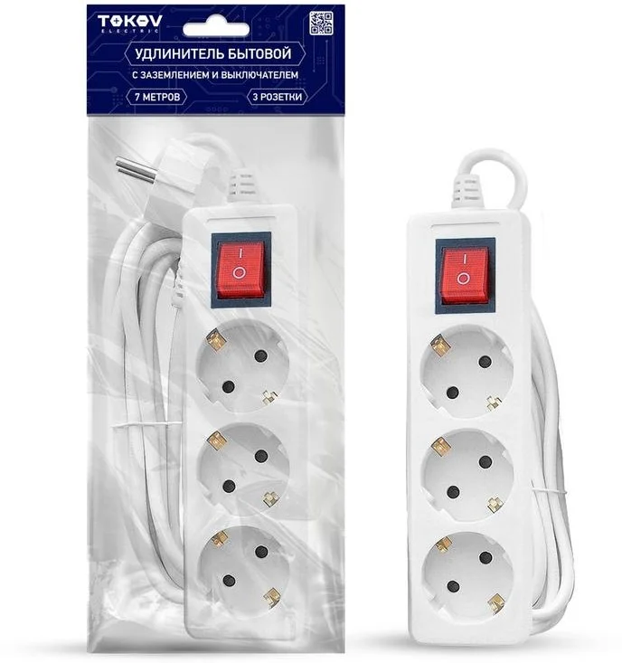 Удлинитель 3х7м с заземл. с выкл. 16А 3х1 TOKOV ELECTRIC TKE-C01-BU3-7-1-ZV