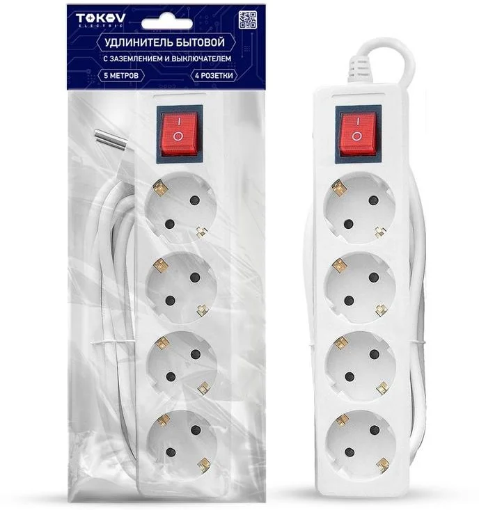 Удлинитель 4х5м с заземл. с выкл. 16А 3х1 TOKOV ELECTRIC TKE-C01-BU4-5-1-ZV
