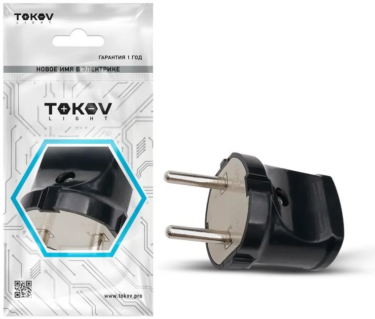 Вилка прямая 6А 250В без заземл. черн. TOKOV ELECTRIC TKL-PL-C05