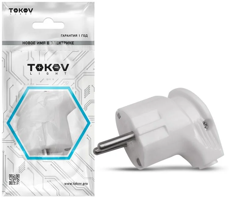 Вилка угловая 16А 250В с заземл. бел. TOKOV ELECTRIC TKL-PLUZ-C01
