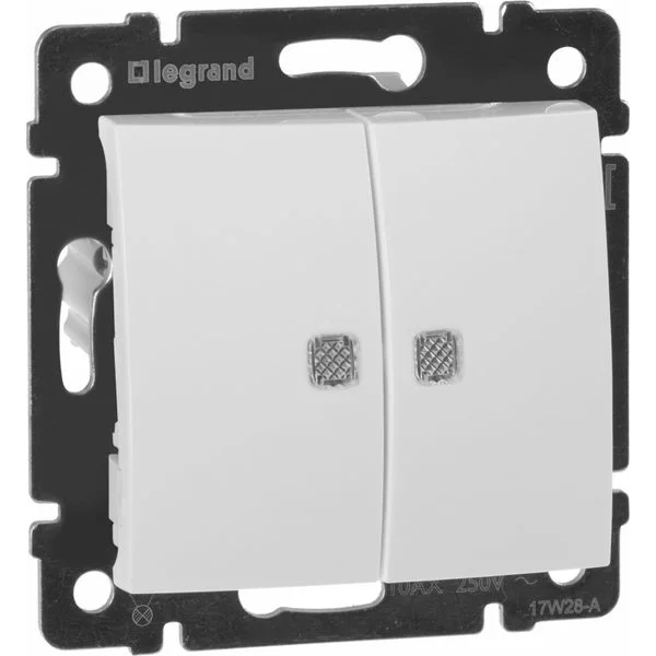 Выключатель 2-кл. СП Valena 10А IP31 с подсветкой механизм бел. (DIY-упак.) Legrand 694290